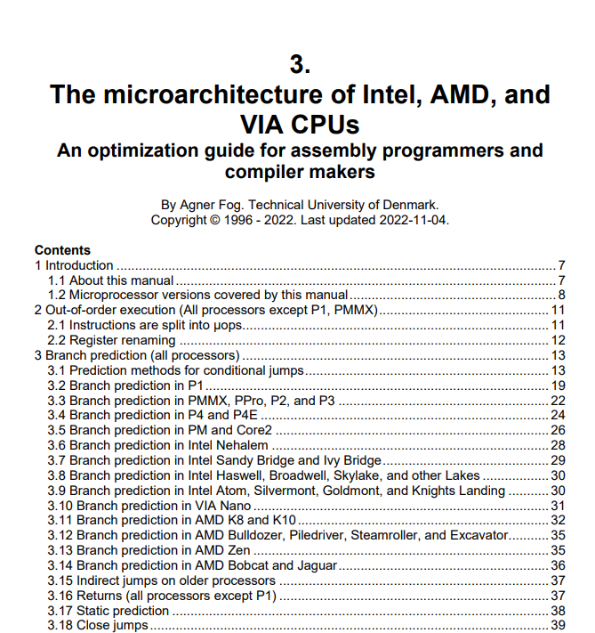 The microarchitecture of Intel, AMD and VIA CPUs: An optimization guide for assembly programmers and compiler makers