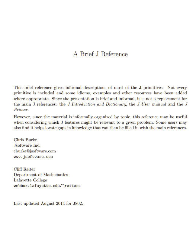 A Brief J Reference