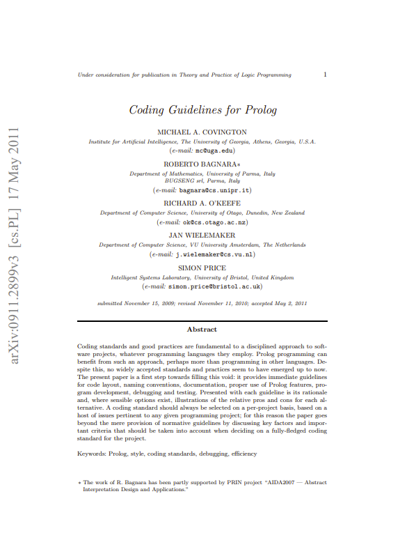 Coding Guidelines for Prolog