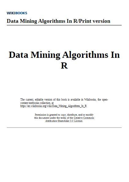 Data Mining Algorithms In R
