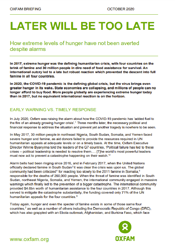 Later will be too late: How extreme levels of hunger have not been averted despite alarms