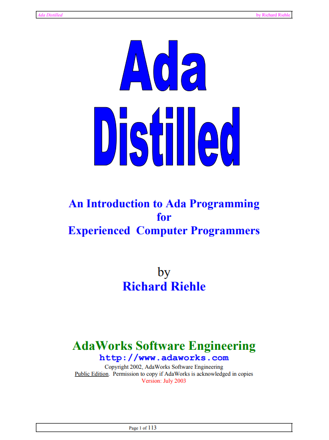 Ada Distilled-An Introduction to Ada Programming for Experienced Computer Programmers