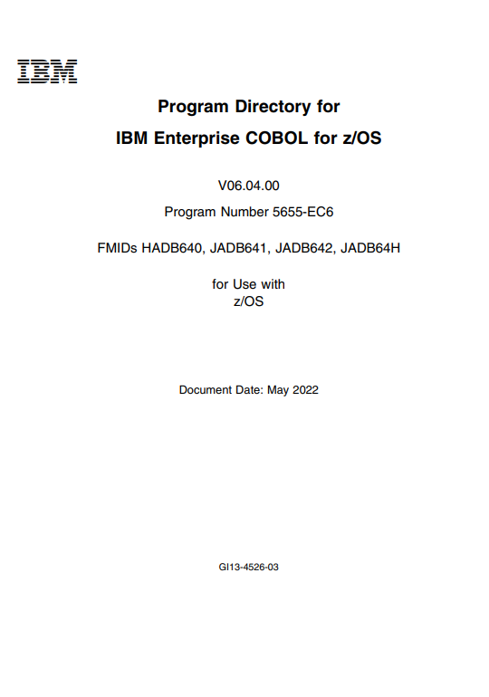 Program Directory for IBM Enterprise COBOL for z/OS