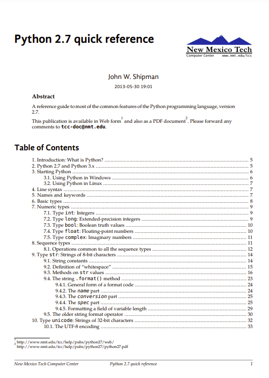 Python 2.7 quick reference