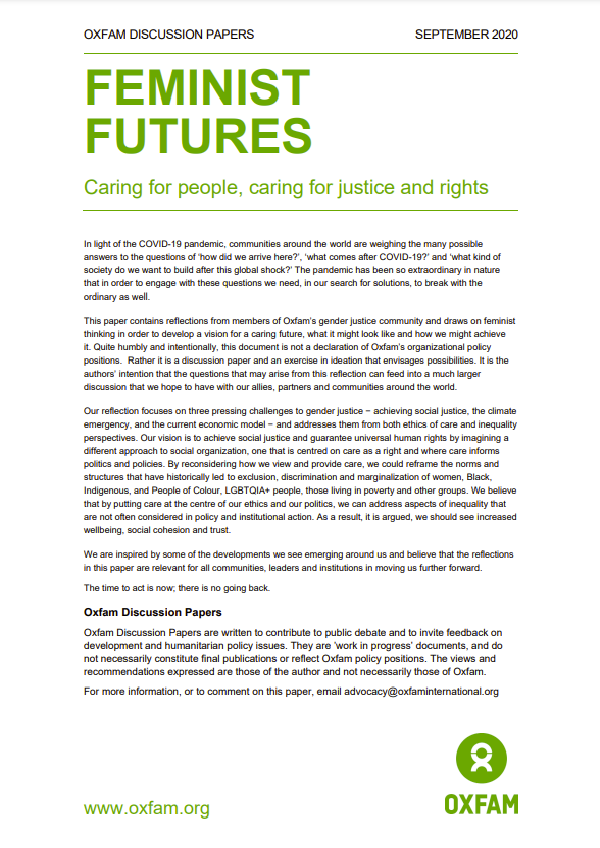 Feminist futures: Caring for people, caring for justice and rights