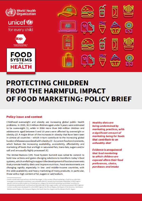 Protecting children from the harmful impact of food marketing: policy brief