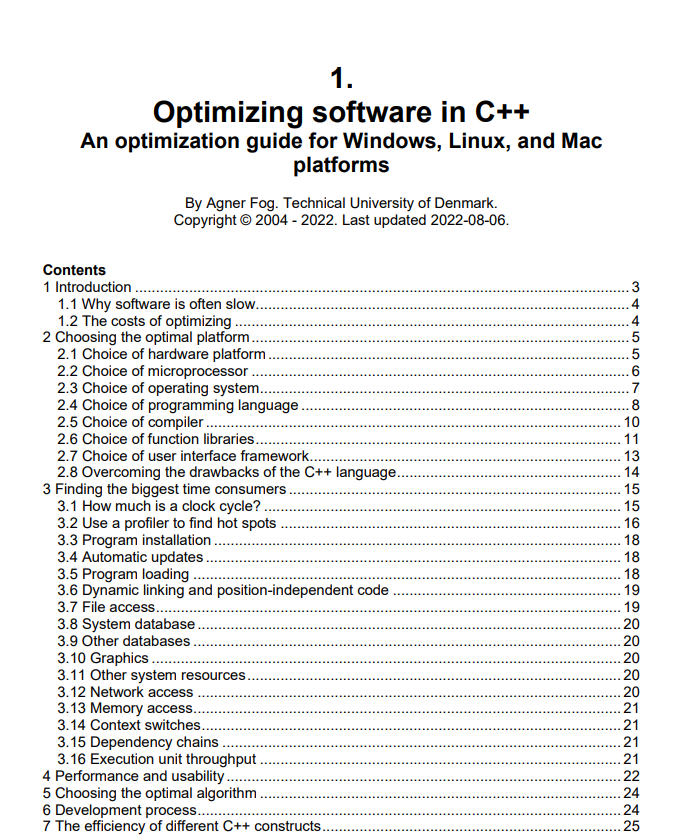 Optimizing software in C++: An optimization guide for Windows, Linux and Mac platforms