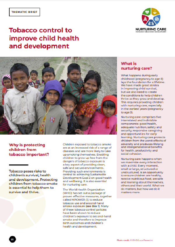 Tobacco control to improve child health and development: thematic brief