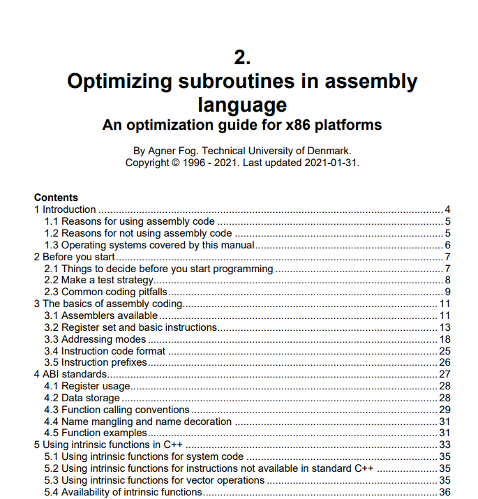 Optimizing subroutines in assembly language: An optimization guide for x86 platforms
