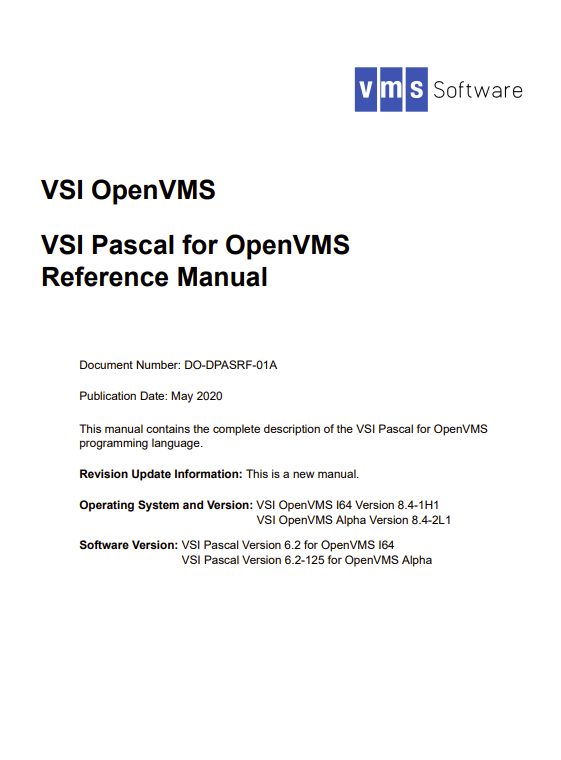 VSI Pascal for OpenVMS Reference Manual