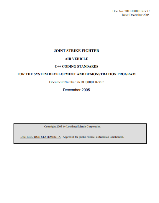 Joint Strike Fighter, C++ Coding Standards