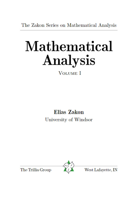Mathematical Analysis Volume I