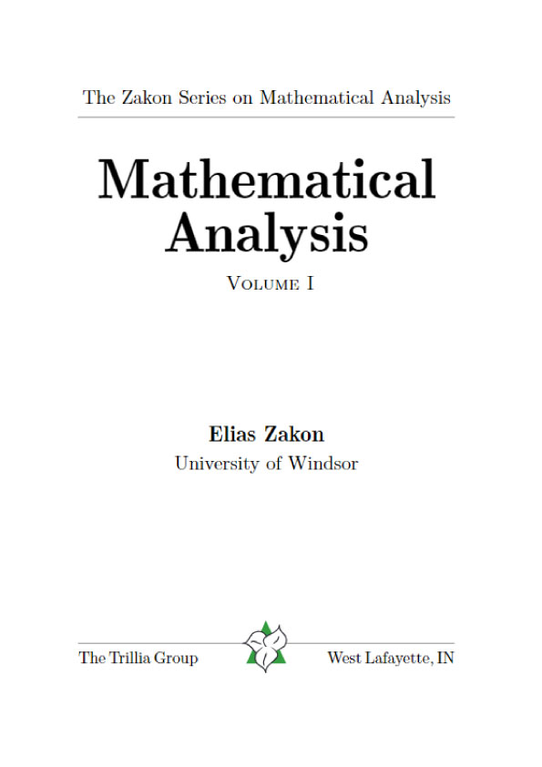 Mathematical Analysis Volume I