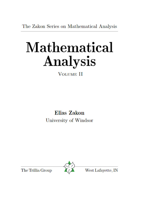 Mathematical Analysis Volume II