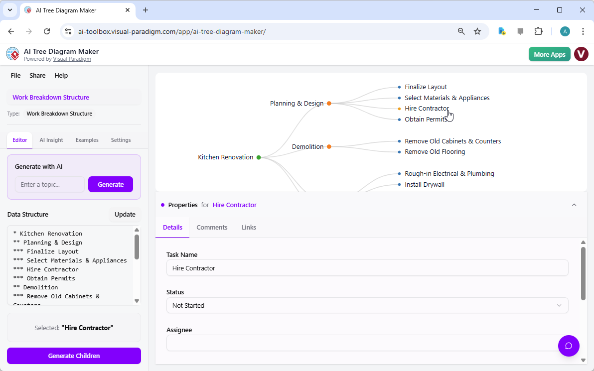 Scaling Your Kitchen Renovation: Mastering Complex Project Hierarchies with the AI Tree Diagram Maker