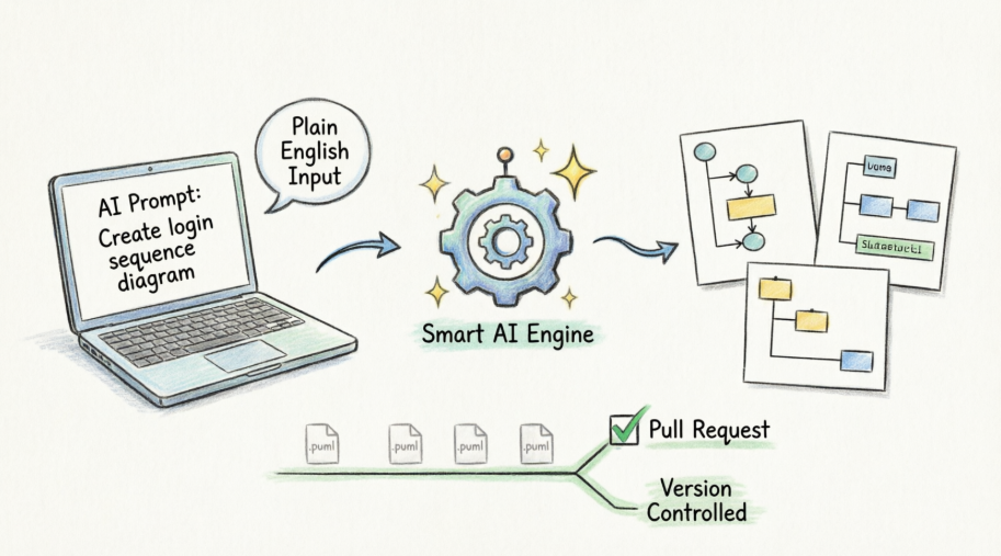 The VPasCode Workflow: Transforming plain English prompts into version-controlled architectural diagrams through AI-powered Diagram-as-Code.