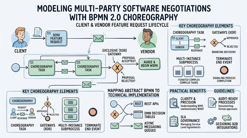 Modeling Multi-Party Software Negotiations with BPMN 2.0 Choregrahy : by Visual Paradigm