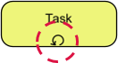 Yellow BPMN Task element with red dashed circle icon. Yellow BPMN Task element with red dashed circle icon.