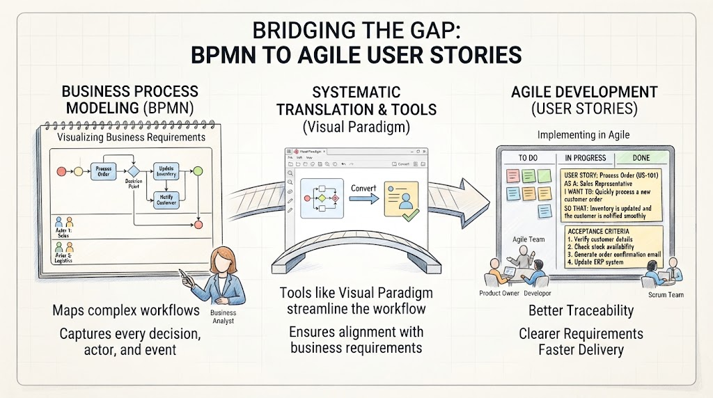 BPMN to Agile User Stories workflow using Visual Paradigm